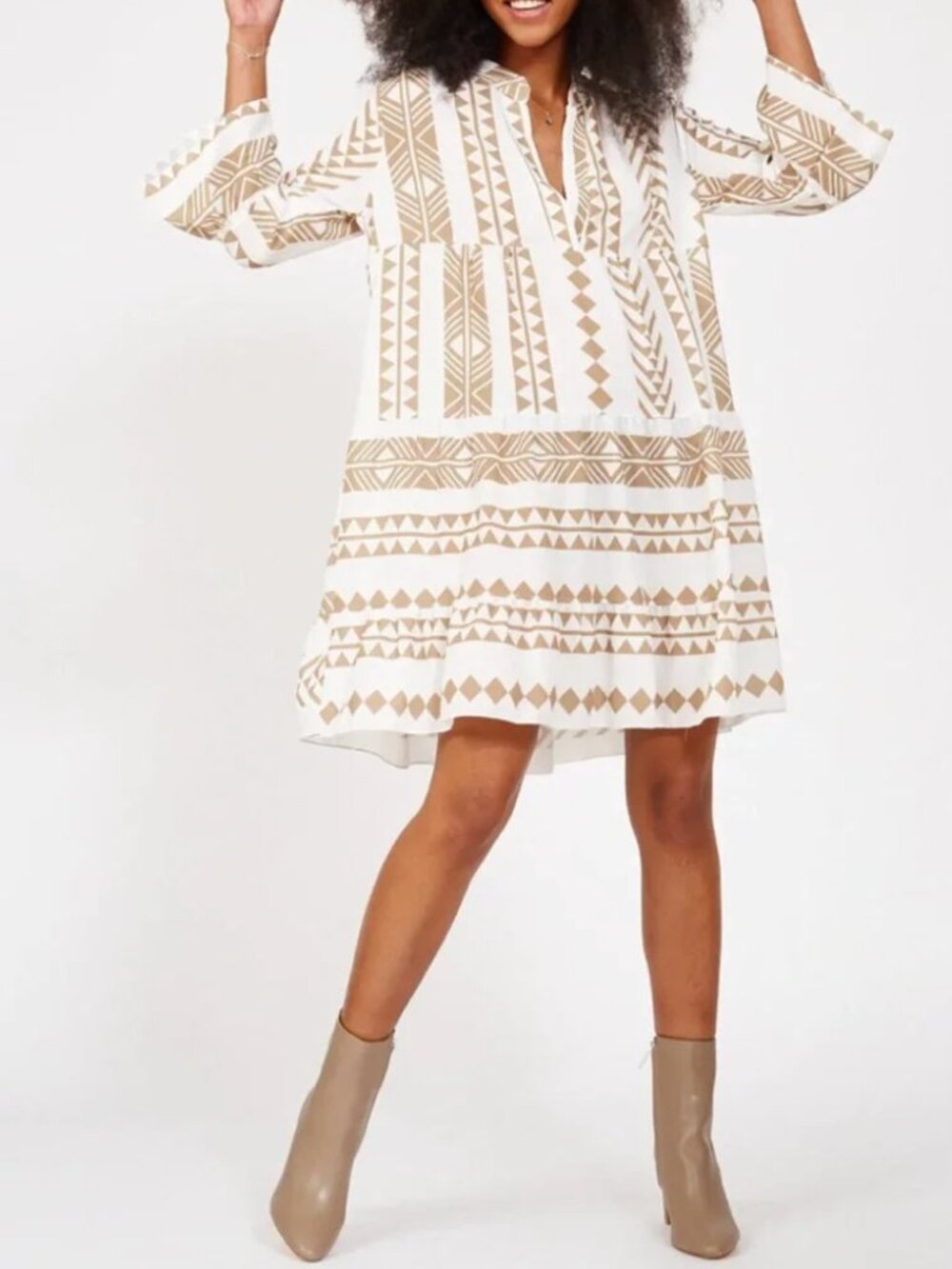 Silk & Salt The Perfect Sundress Casual Boho Khaki White Geometric Aztec Large
